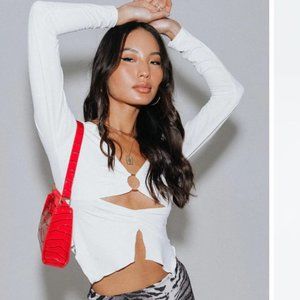 Princess Polly Cut Out Long Sleeve Top White Size 6